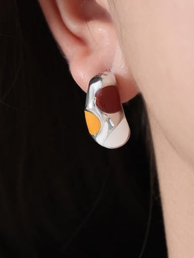 F953 Steel Color Earrings Titanium Steel Enamel Geometric Minimalist Stud Earring