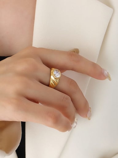 A391 gold white zircon ring Titanium Steel Glass Stone Geometric Vintage Band Ring