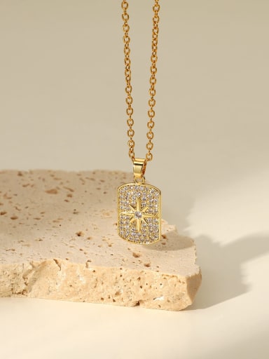 Stainless steel Cubic Zirconia  Vintage  Rectangle Pendant Necklace