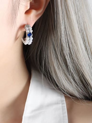 F774 Steel Color Earrings Titanium Steel Imitation Pearl Geometric Trend Hoop Earring