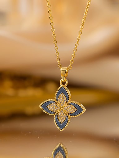 Black Clover Necklace Gold Titanium Steel Cubic Zirconia Clover Dainty Necklace