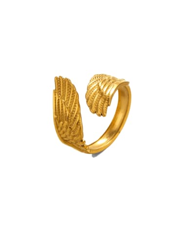 Golden Feather Ring Stainless steel Feather Hip Hop Band Ring