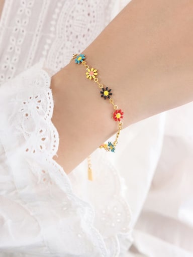 E473 Gold Bracelet 17 +3cm Titanium Steel Enamel Dainty Flower Bracelet and Necklace Set