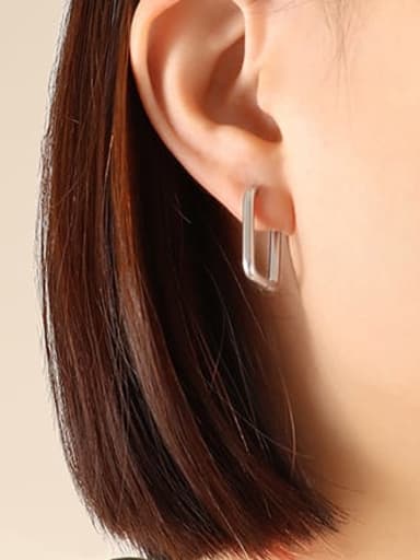 F615 steel color Large Rectangular Titanium Steel Hollow Geometric Vintage Huggie Earring