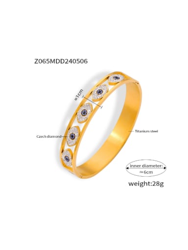 Z065 Gold Bracelet Titanium Steel Cubic Zirconia Evil Eye Hip Hop Band Bangle
