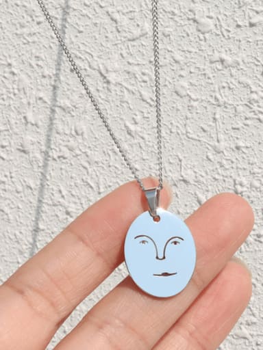 Steel necklace 40+5cm Titanium 316L Stainless Steel Geometric Minimalist Human Face Pendant Necklace with e-coated waterproof