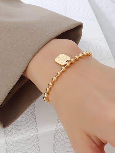 Golden letter square pendant Titanium Steel Bead Geometric Minimalist Beaded Bracelet