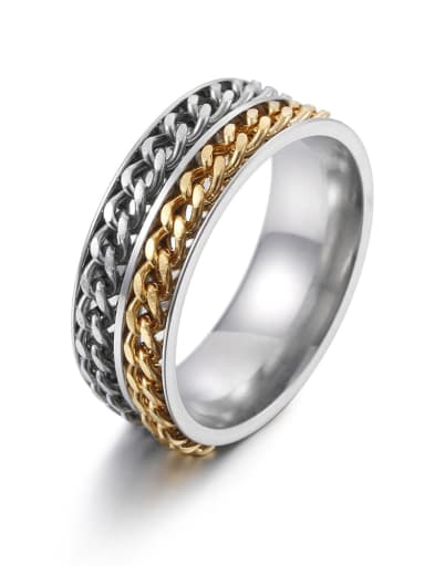 Steel  Chain Gold Chain Stainless steel Irregular Hip Hop Double Chain Turning Men's Ring