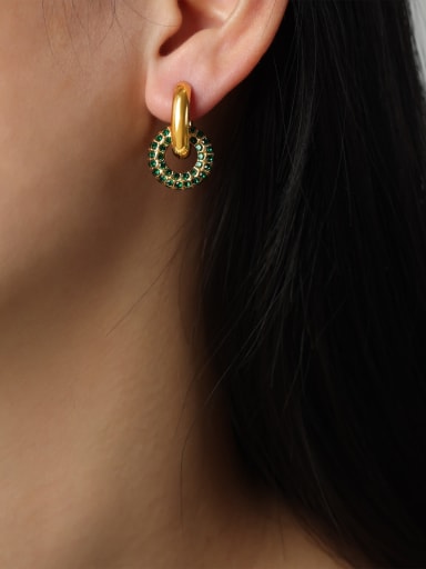 F370 Green Diamond Gold Earrings Titanium Steel Cubic Zirconia Geometric Trend Stud Earring