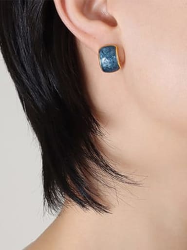 F076 Lake Blue Earrings Titanium Steel Enamel Geometric Minimalist Stud Earring