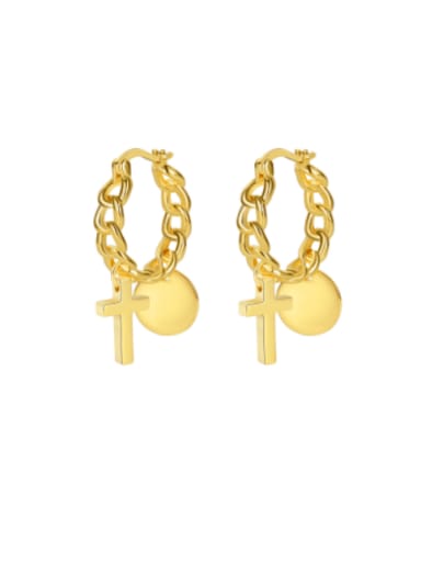 H00997 Gold Brass Geometric Cross Vintage Huggie Earring