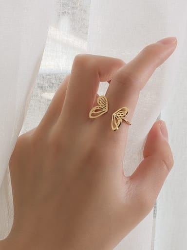 A221 gold ring US 7 Titanium Steel Hollow Butterfly Minimalist Band Ring