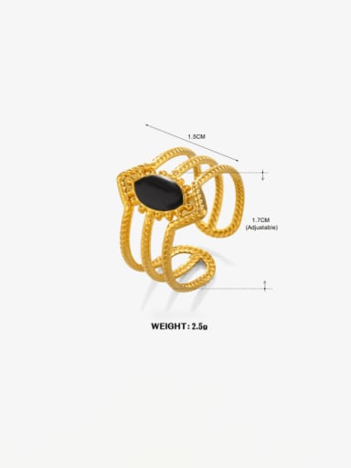 Gold Ring Black Stainless steel Enamel Geometric Hip Hop Stackable Ring