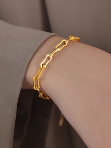 E033 Gold Bracelet 15+5cm Titanium Steel Hip Hop Geometric  Chain Bracelet and Necklace Set