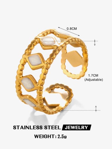 Golden diamond ring white Stainless steel Enamel Geometric Hip Hop Stackable Ring