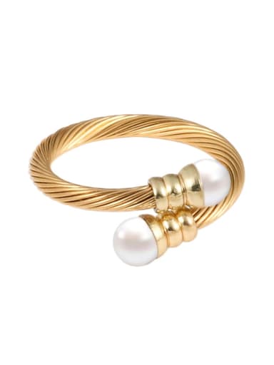 Golden Ring Stainless steel Imitation Pearl Hip Hop Irregular Ring Earring And Bracelet Set
