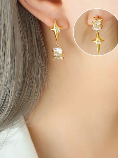 F715 Gold Earrings Brass Cubic Zirconia Star Dainty Stud Earring