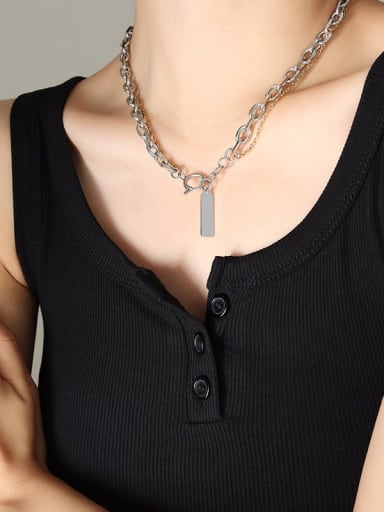 P783 Steel Necklace 40+ 2cm Trend Geometric Titanium Steel Bracelet and Necklace Set