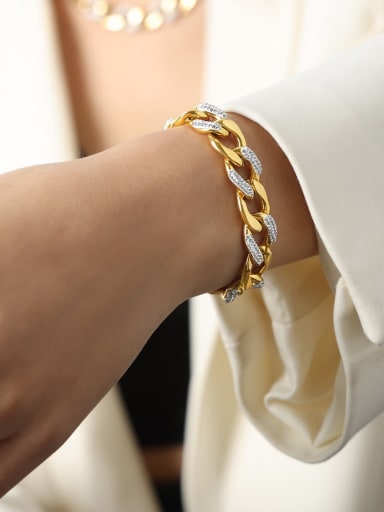 E019 Gold Bracelet 15+ 5cm Trend Geometric Titanium Steel Cubic Zirconia Bracelet and Necklace Set