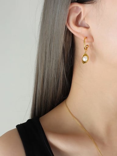 F148 Gold Earrings Trend Geometric Titanium Steel Freshwater Pearl Earring and Necklace Set
