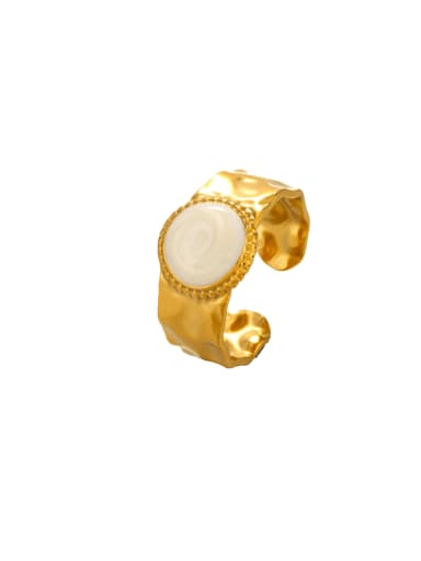 Gold Round Ring White Stainless steel Enamel Geometric Hip Hop Band Ring