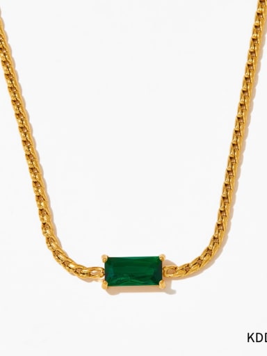 KDD353 Golden Green Stainless steel Cubic Zirconia Geometric Dainty Link Necklace