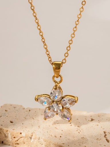 Stainless steel Cubic Zirconia Flower Hip Hop Necklace