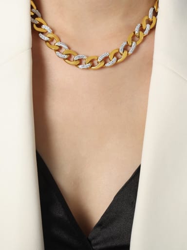 P385 Gold Necklace 40+ 5cm Trend Geometric Titanium Steel Cubic Zirconia Bracelet and Necklace Set