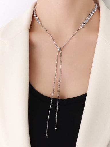 P190 Steel Necklace 68cm Titanium Steel Cubic Zirconia Vintage Tassel  Braclete and Necklace Set