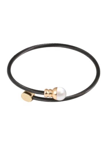 Black oval bracelet Stainless steel Imitation Pearl Hip Hop Irregular Ring Earring And Bracelet Set