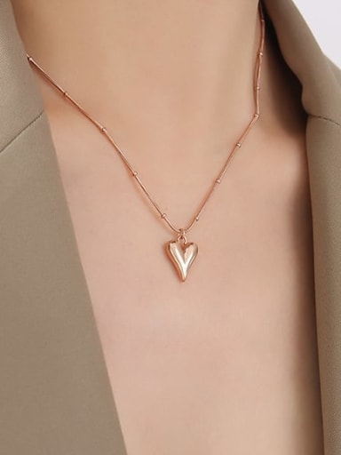 Love Pendant Necklace (Rose) Titanium Steel Smooth Heart Minimalist Necklace