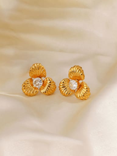 Flower Earrings 2 Gold Stainless steel Imitation Pearl Flower Hip Hop Stud Earring