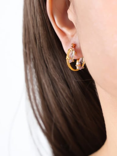 F828 Gold Earrings Titanium Steel Rhinestone Geometric Dainty Stud Earring