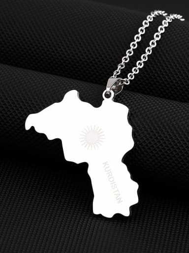 Steel color B Titanium Steel Medallion Ethnic Map of Kurdistan Pendant Necklace