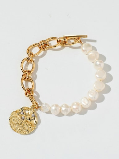 Brass Freshwater Pearl Round Dainty Beaded Bracelet