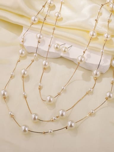 custom Alloy Imitation Pearl Geometric Trend Multi Strand Necklace