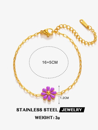 Boutique Flower Bracelet Purple Stainless steel Enamel Flower Dainty Link Bracelet