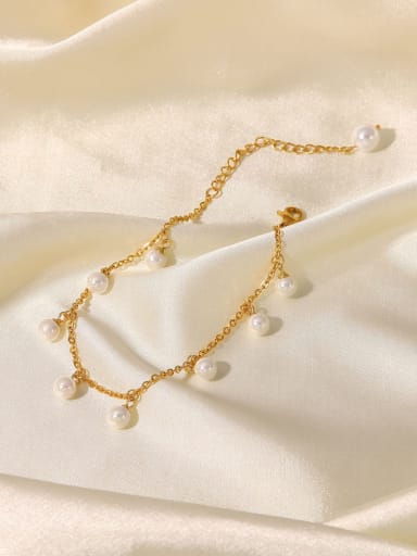 Stainless steel Imitation Pearl  Minimalist  Chain Anklet