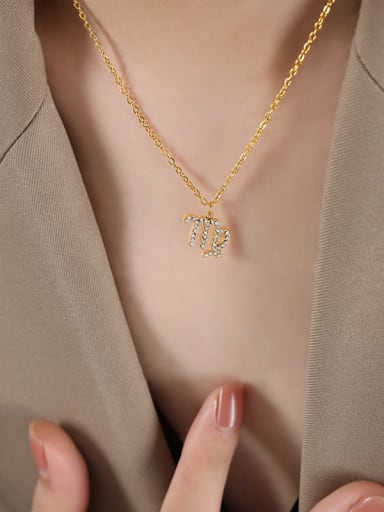 P1527 Virgin Gold Necklace  40+ 5cm Titanium Steel Cubic Zirconia Constellation Cute Necklace