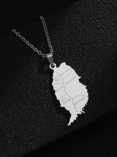 Stainless steel Medallion Hip Hop Grenada Map Pendant  Necklace