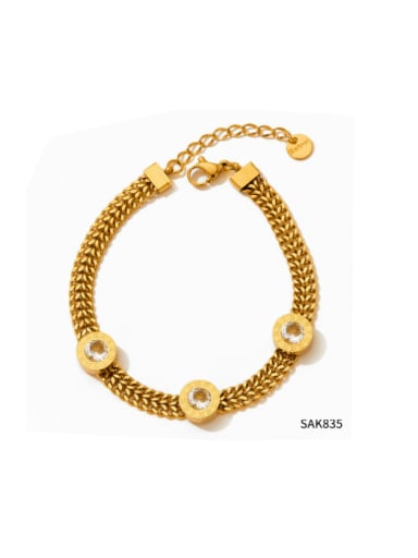 SAK835 Golden +White Stainless steel Glass Stone Geometric Hip Hop Link Bracelet