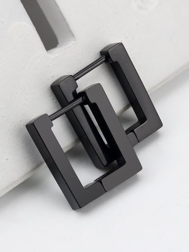 Rectangular black one 15mm Stainless steel Geometric Minimalist Single Earring(Single-Only One)