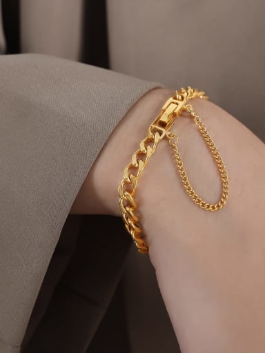 E244 Gold Bracelet 17cm Titanium Steel Hip Hop Geometric  Chain Bracelet and Necklace Set