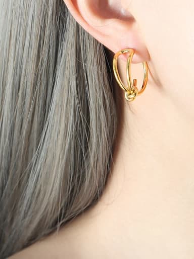 F743 Gold Earrings Titanium Steel Geometric Trend Hoop Earring