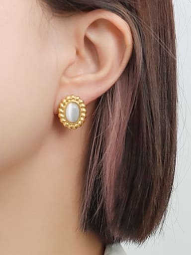 F554 Gold Opal Earrings Titanium Steel Cats Eye Minimalist Geometric  Earring and Necklace Set