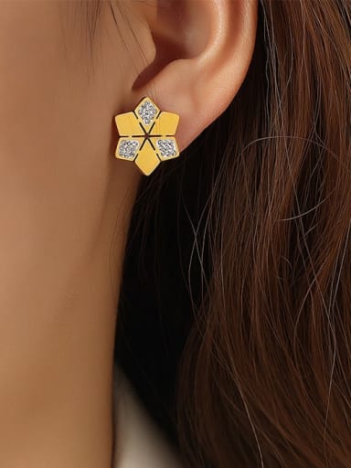 F1089 Gold Czech Diamond Earrings Titanium Steel Cubic Zirconia Flower Minimalist Stud Earring