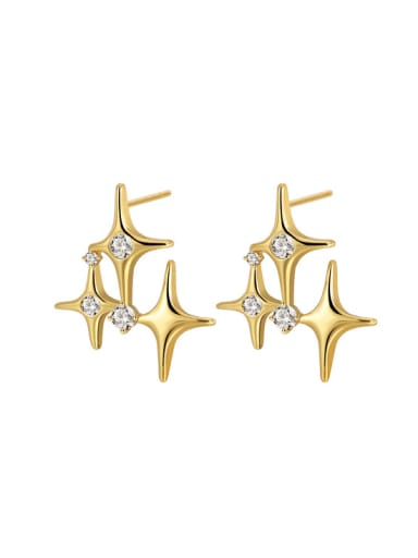 Brass Rhinestone Star Cross Minimalist Stud Earring