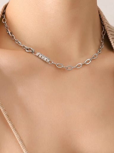 Titanium Steel Cubic Zirconia Geometric Vintage Hollow Chain Necklace