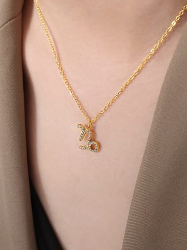 P1527 Capricorn Gold Necklace  40+ 5cm Titanium Steel Cubic Zirconia Constellation Cute Necklace