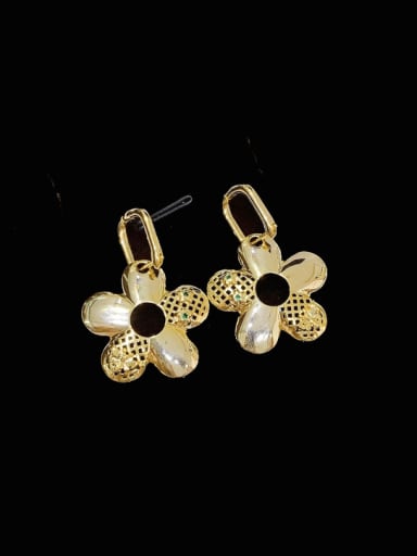 Brass Cubic Zirconia Flower Vintage Drop Earring